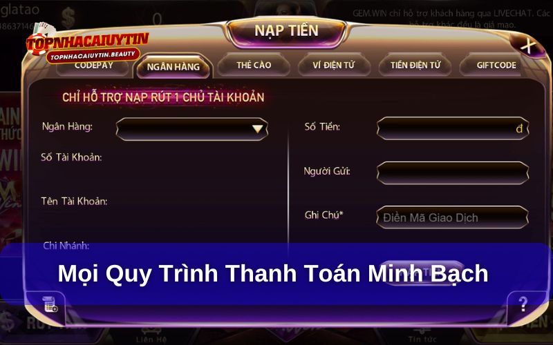 Quy trình rút tiền Gemwin nhanh chóng